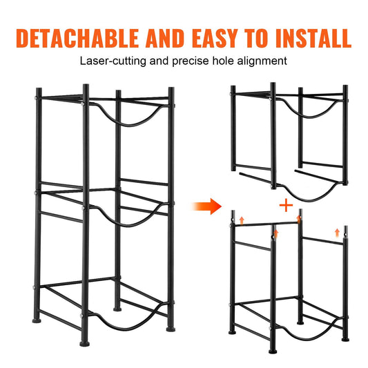 3-Tier Black Water Bottle Rack for 3 Bottles - 0.33m x 0.33m x 0.75m