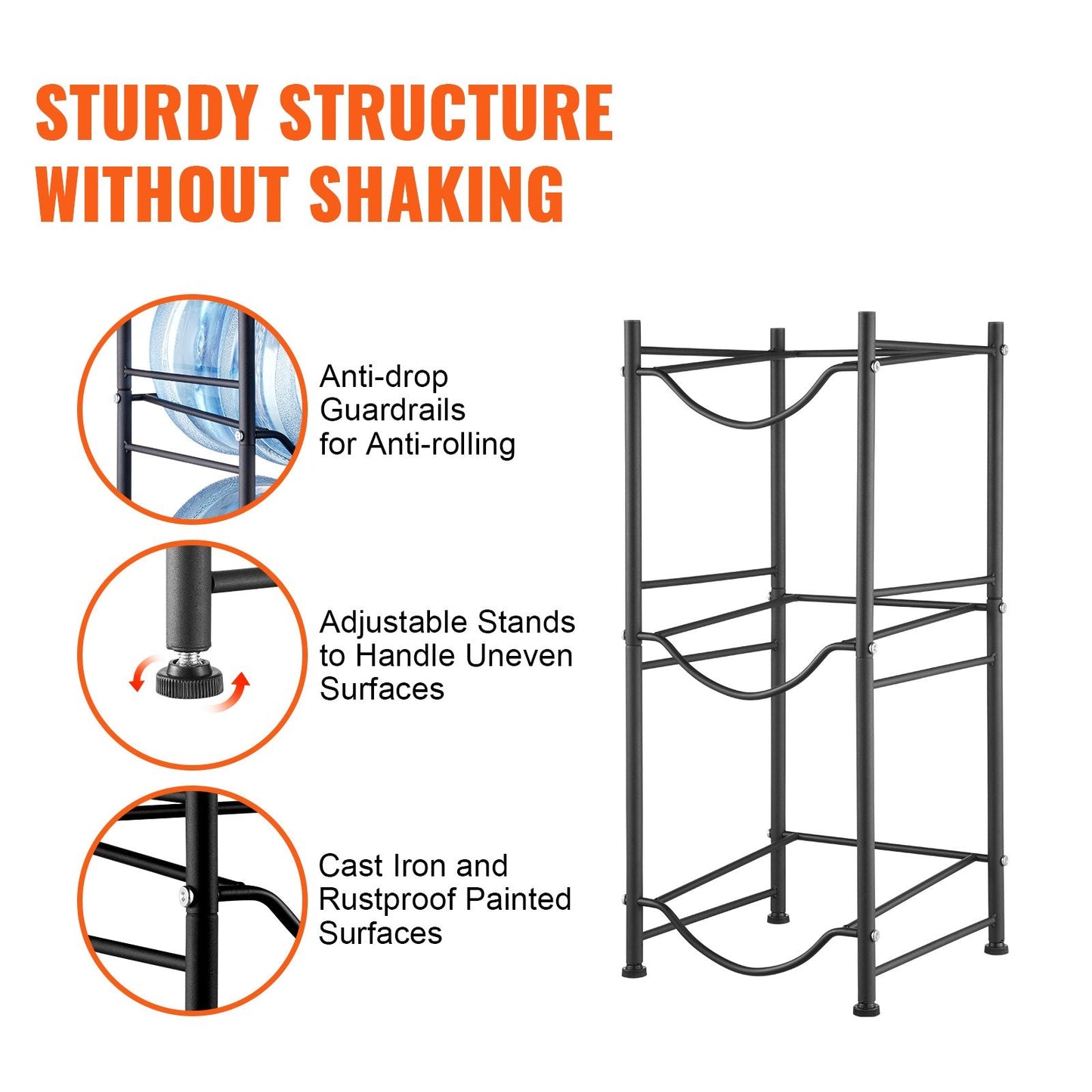 3-Tier Black Water Bottle Rack for 3 Bottles - 0.33m x 0.33m x 0.75m