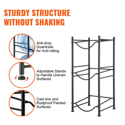 3-Tier Black Water Bottle Rack for 3 Bottles - 0.33m x 0.33m x 0.75m