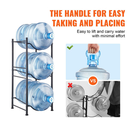 3-Tier Black Water Bottle Rack for 3 Bottles - 0.33m x 0.33m x 0.75m