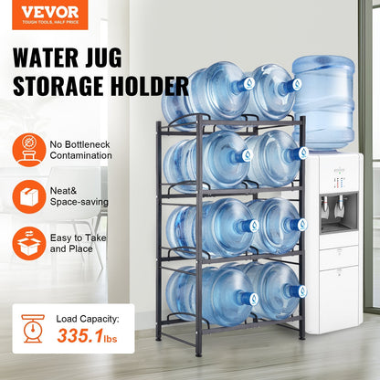 4-Tier Double Row Water Jug Rack for 8 Bottles, Black Iron, Easy Install