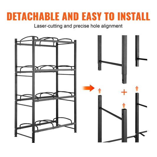 4-Tier Double Row Water Jug Rack for 8 Bottles, Black Iron, Easy Install