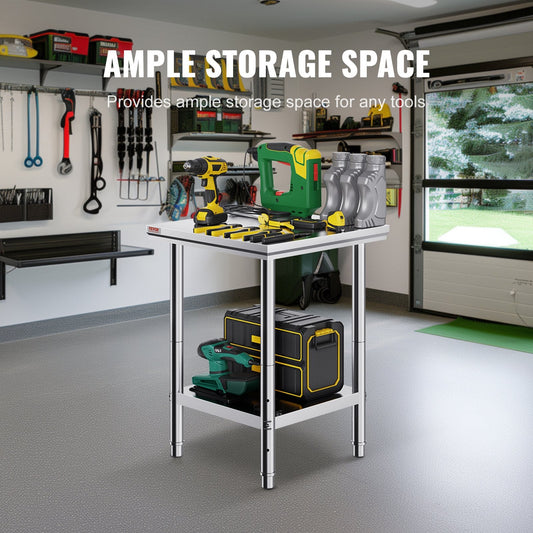 Stainless Steel 0.6m x 0.6m Adjustable Kitchen Table, 318 kg Capacity