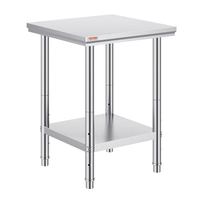 Stainless Steel 0.6m x 0.6m Adjustable Kitchen Table, 318 kg Capacity