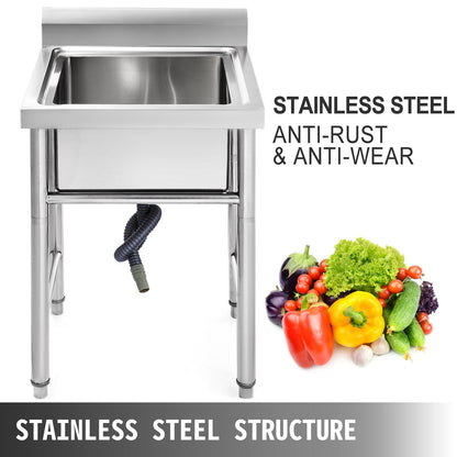 Handmade Stainless Steel Kitchen Sink, 1 Compartment, 0.92m x 0.61m x 0.60m