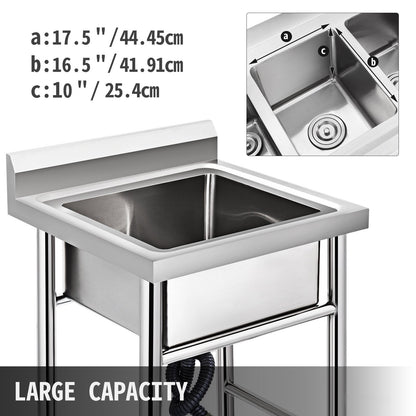Handmade Stainless Steel Kitchen Sink, 1 Compartment, 0.92m x 0.61m x 0.60m