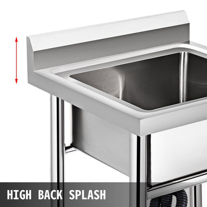 Handmade Stainless Steel Kitchen Sink, 1 Compartment, 0.92m x 0.61m x 0.60m