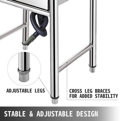 Handmade Stainless Steel Kitchen Sink, 1 Compartment, 0.92m x 0.61m x 0.60m