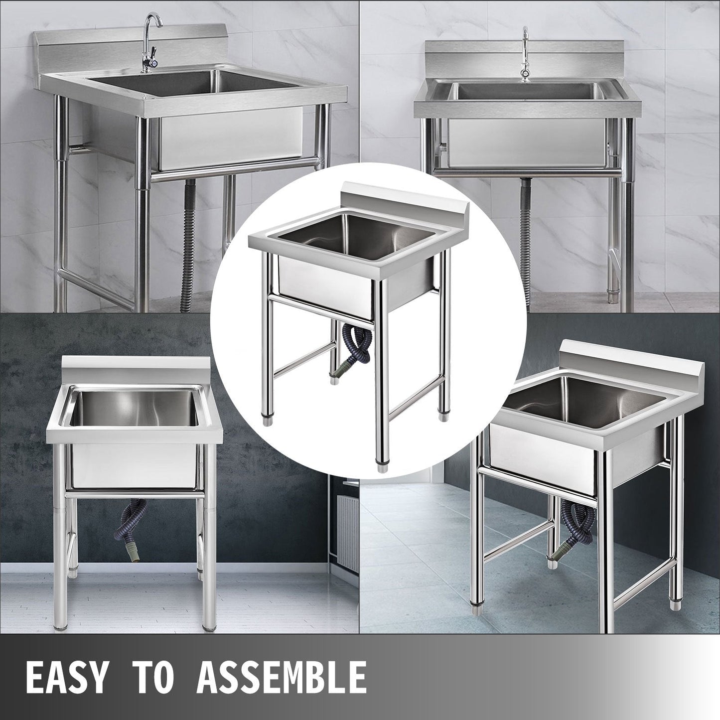Handmade Stainless Steel Kitchen Sink, 1 Compartment, 0.92m x 0.61m x 0.60m