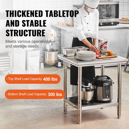 Stainless Steel Commercial Workstation 0.6 x 0.76 x 0.8 m, 317 kg Capacity