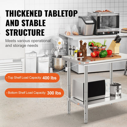 Stainless Steel Kitchen Work Table, Adjustable Height, 900x600mm, 318 kg Capacity