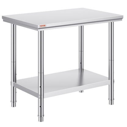 Stainless Steel Kitchen Work Table, Adjustable Height, 900x600mm, 318 kg Capacity