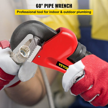 Heavy-Duty 1.5m Cast Iron Pipe Wrench with 200mm Jaw Capacity