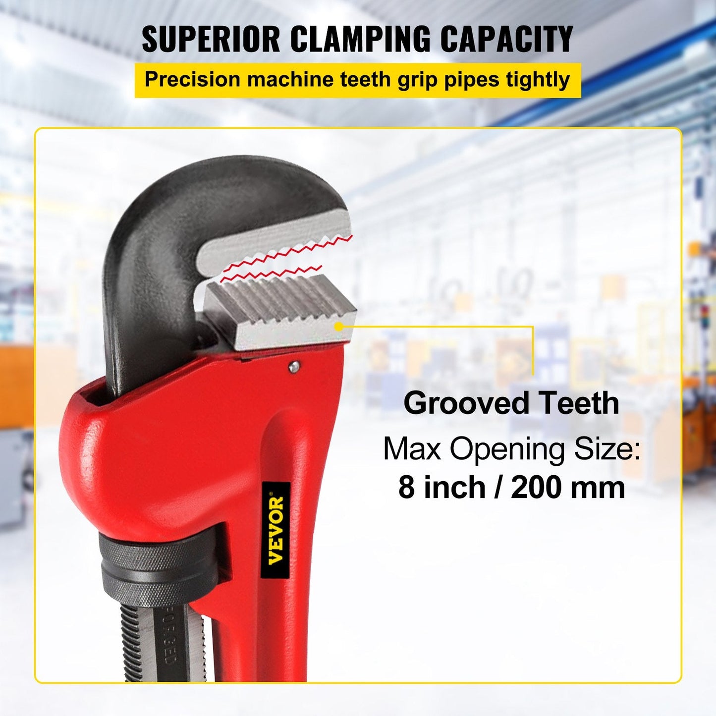 Heavy-Duty 1.5m Cast Iron Pipe Wrench with 200mm Jaw Capacity
