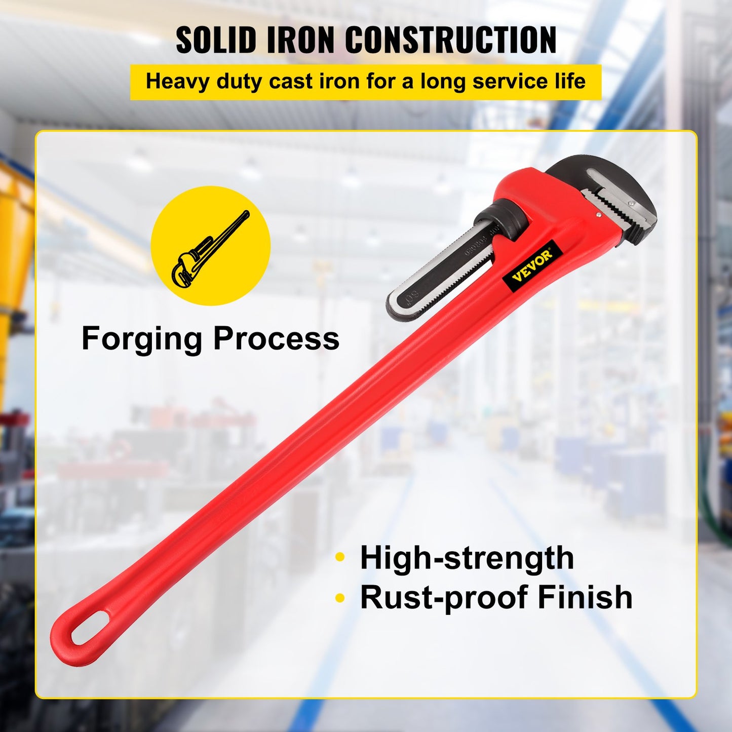 VEVOR 60" Cast Iron Handle Heavy-Duty Hook Jaw Straight Pipe Wrench