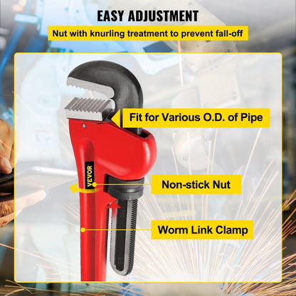 Heavy-Duty 1.5m Cast Iron Pipe Wrench with 200mm Jaw Capacity