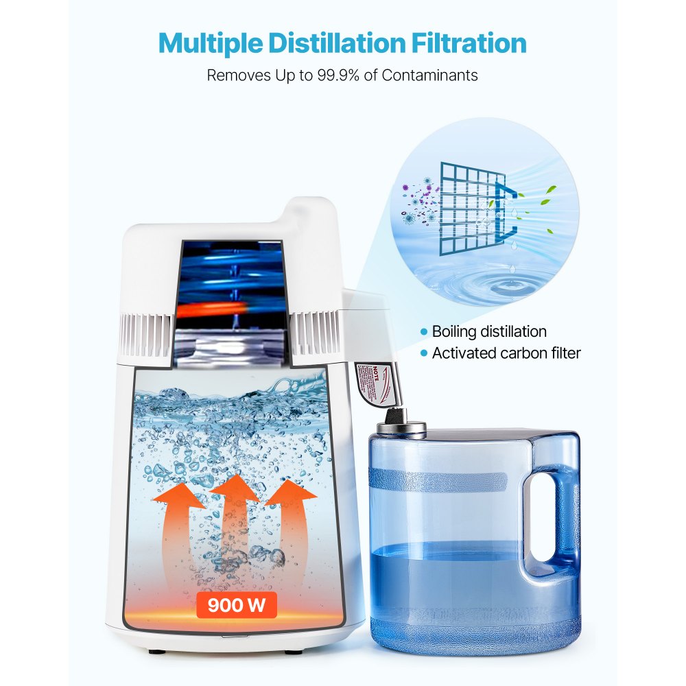 6L Water Distiller Home Countertop Purifier Machine 900W Plastic Container