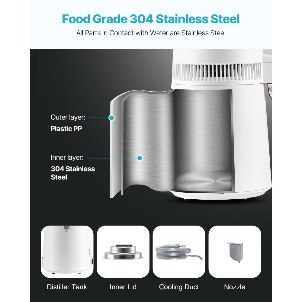 6L Water Distiller Home Countertop Purifier Machine 900W Plastic Container