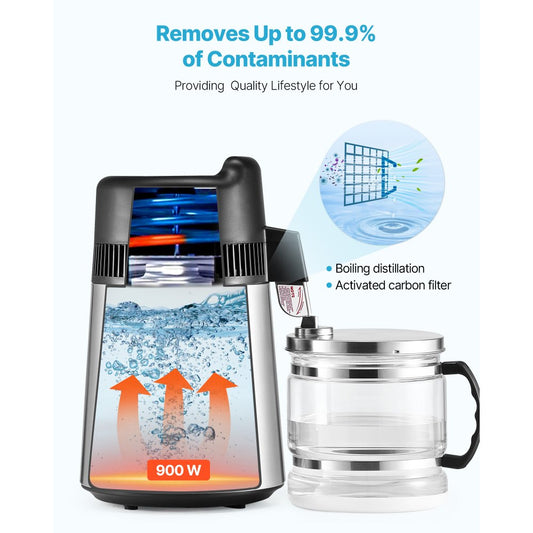 6L Water Distiller Home Countertop Purifier Machine 900W Stainless Steel