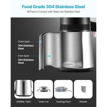 6L Water Distiller Home Countertop Purifier Machine 900W Stainless Steel