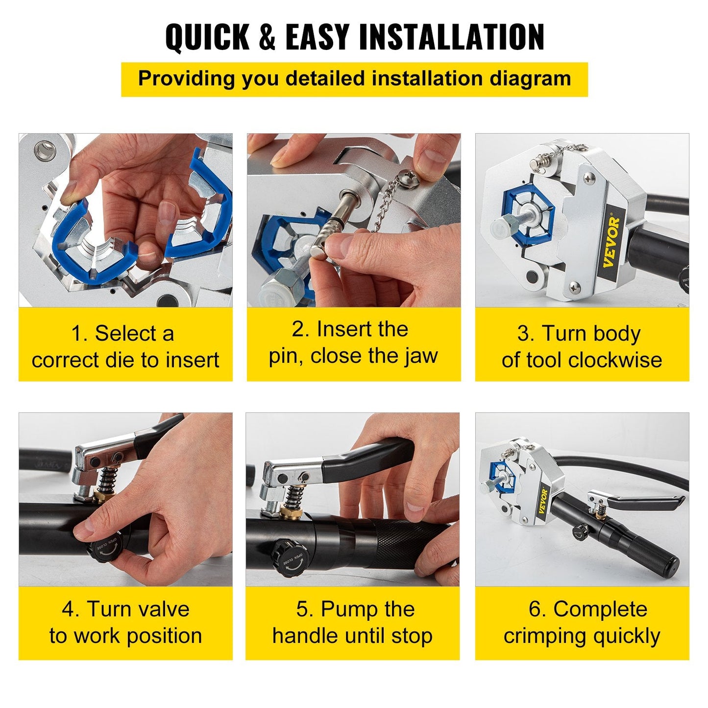 Hydraulic Hose Crimper Kit with 7 Dies, Portable AC Repair Tool, 8 kg