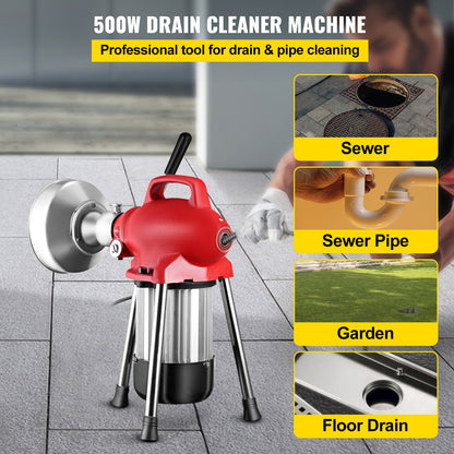 VEVOR 0.75-4 Inch Sectional Pipe Drain Cleaning Machine 400PRM Snake Cleaner Pipe