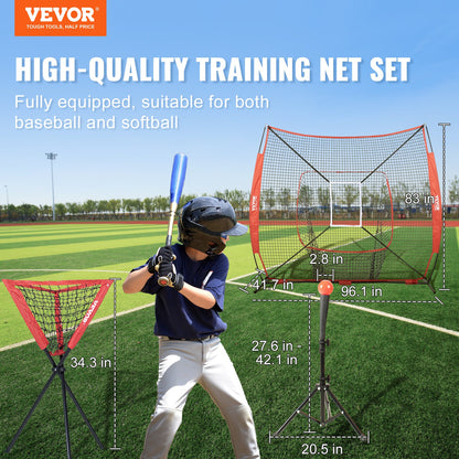 VEVOR 7x7 Baseball Softball Practice Net, Portable Baseball Training Net for Hitting