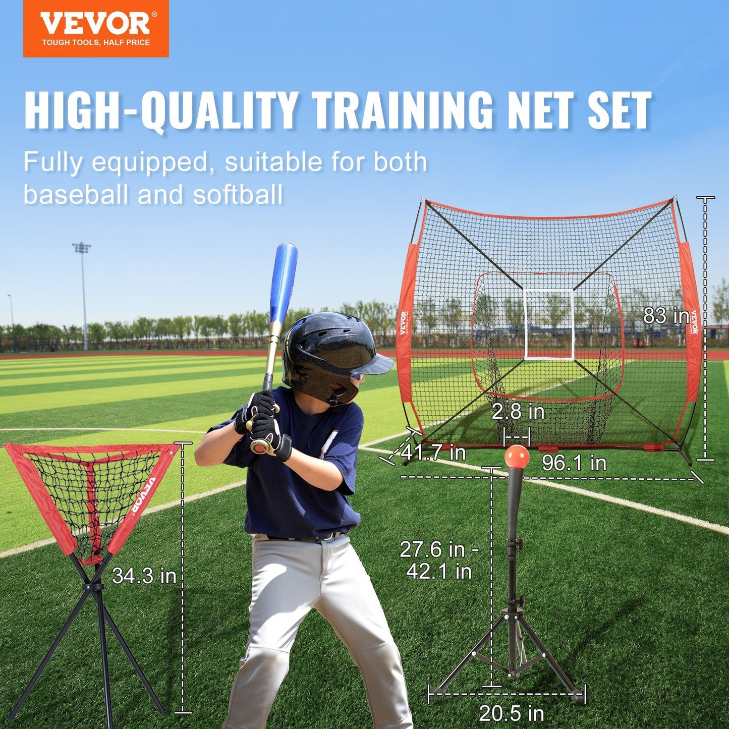 Portable 2.13x2.13m Baseball Softball Net with Carry Bag and Accessories