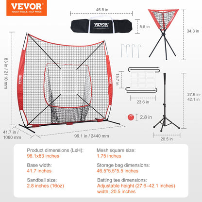 VEVOR 7x7 Baseball Softball Practice Net, Portable Baseball Training Net for Hitting