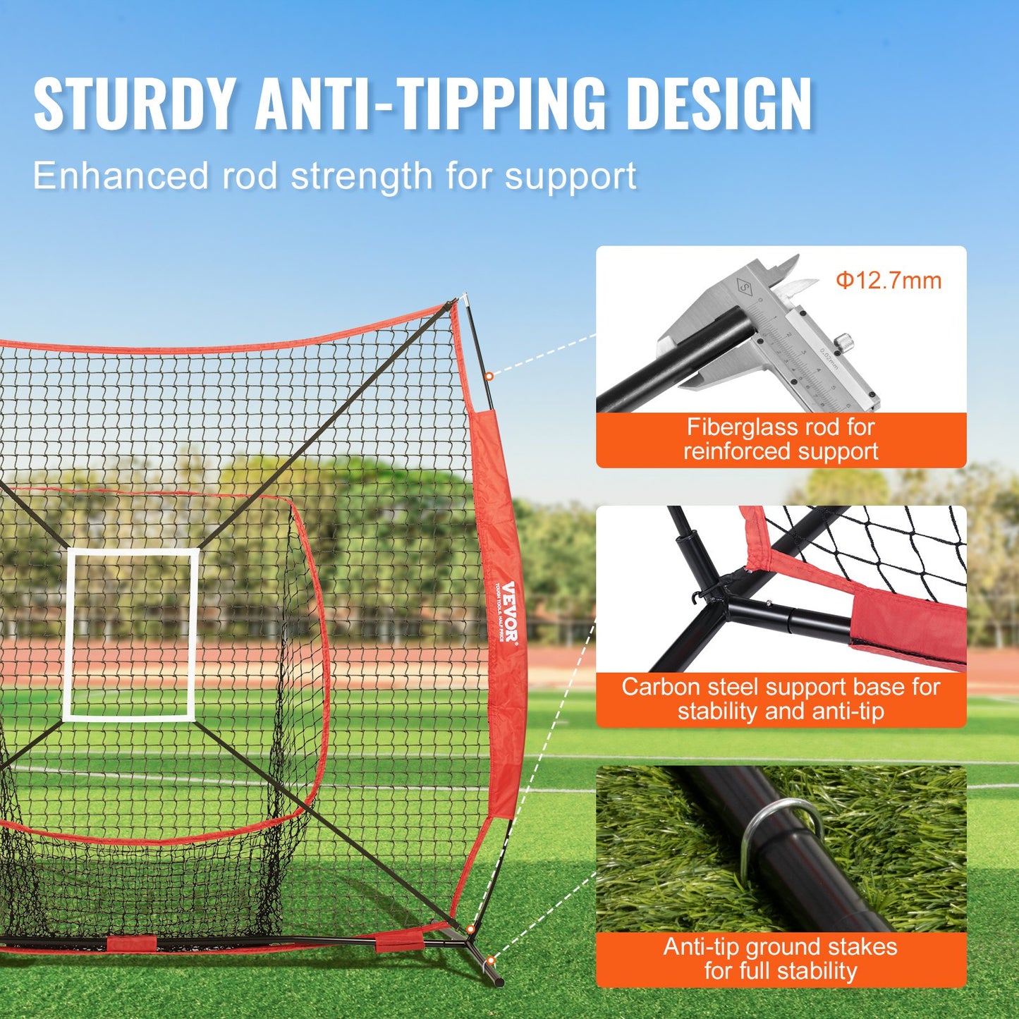 VEVOR 7x7 Baseball Softball Practice Net, Portable Baseball Training Net for Hitting