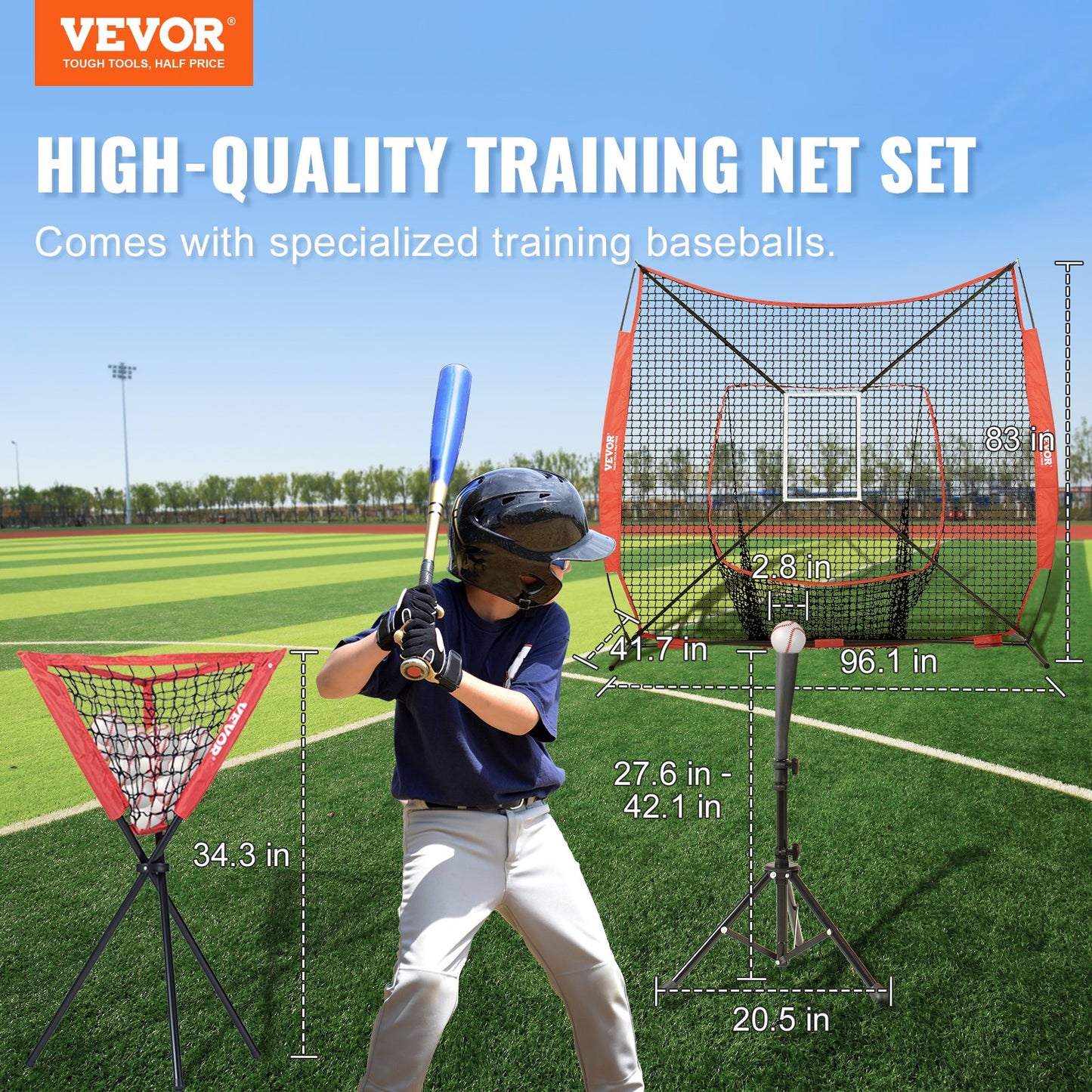 VEVOR 7x7 ft Baseball Softball Practice Net, Portable Baseball Training Net for