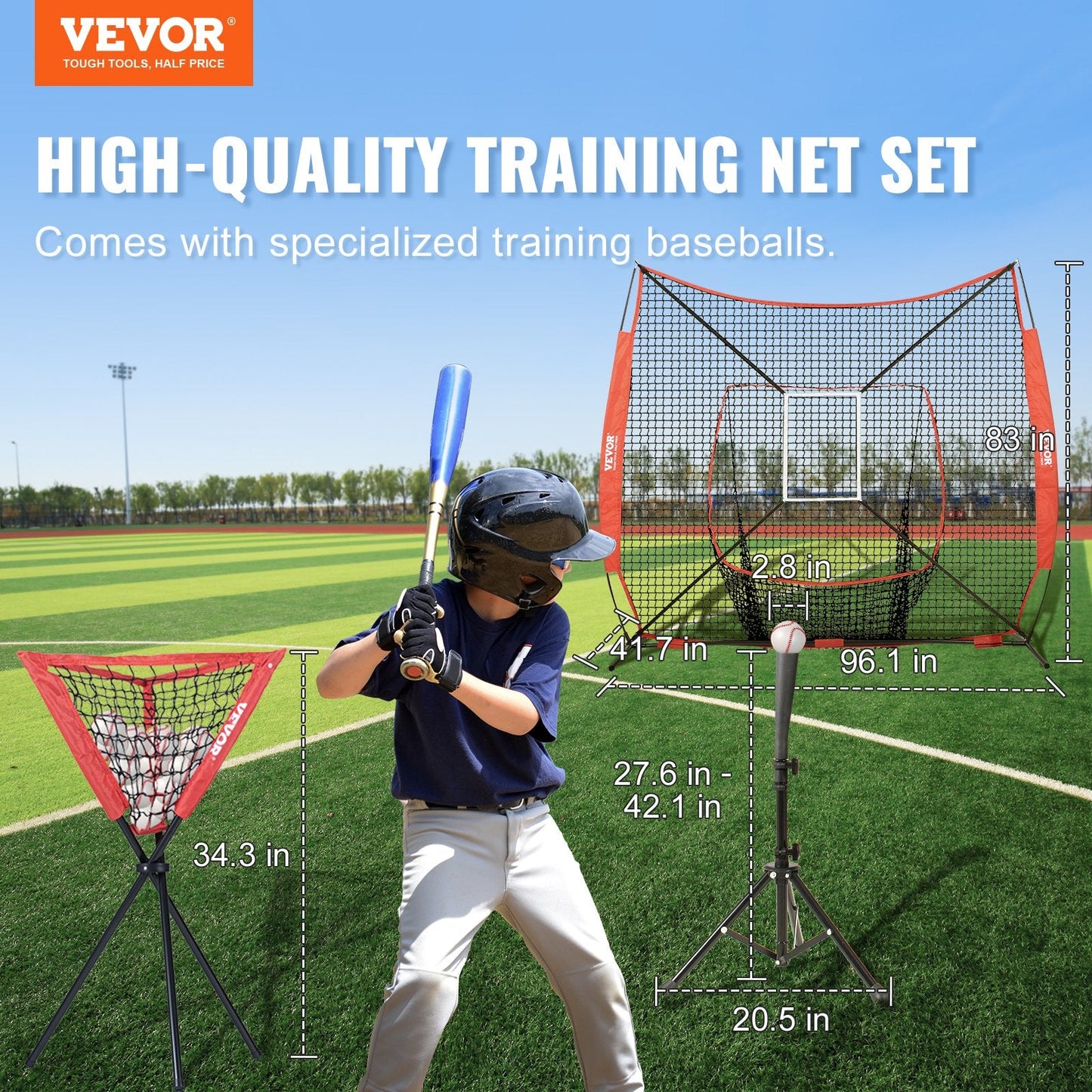 Portable 2x2m Baseball/Softball Training Net with Accessories and Carry Bag