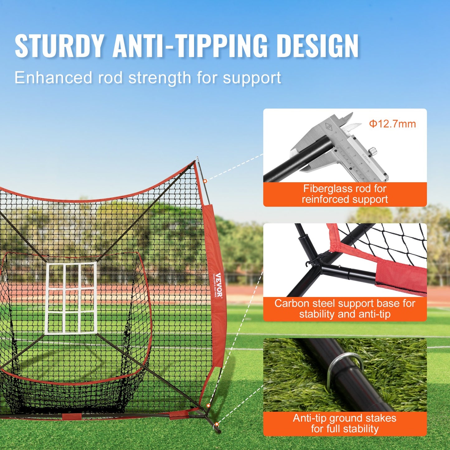 VEVOR 7x7 ft Baseball Softball Practice Net, Portable Baseball Training Net for