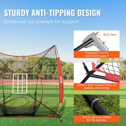 VEVOR 7x7 ft Baseball Softball Practice Net, Portable Baseball Training Net for