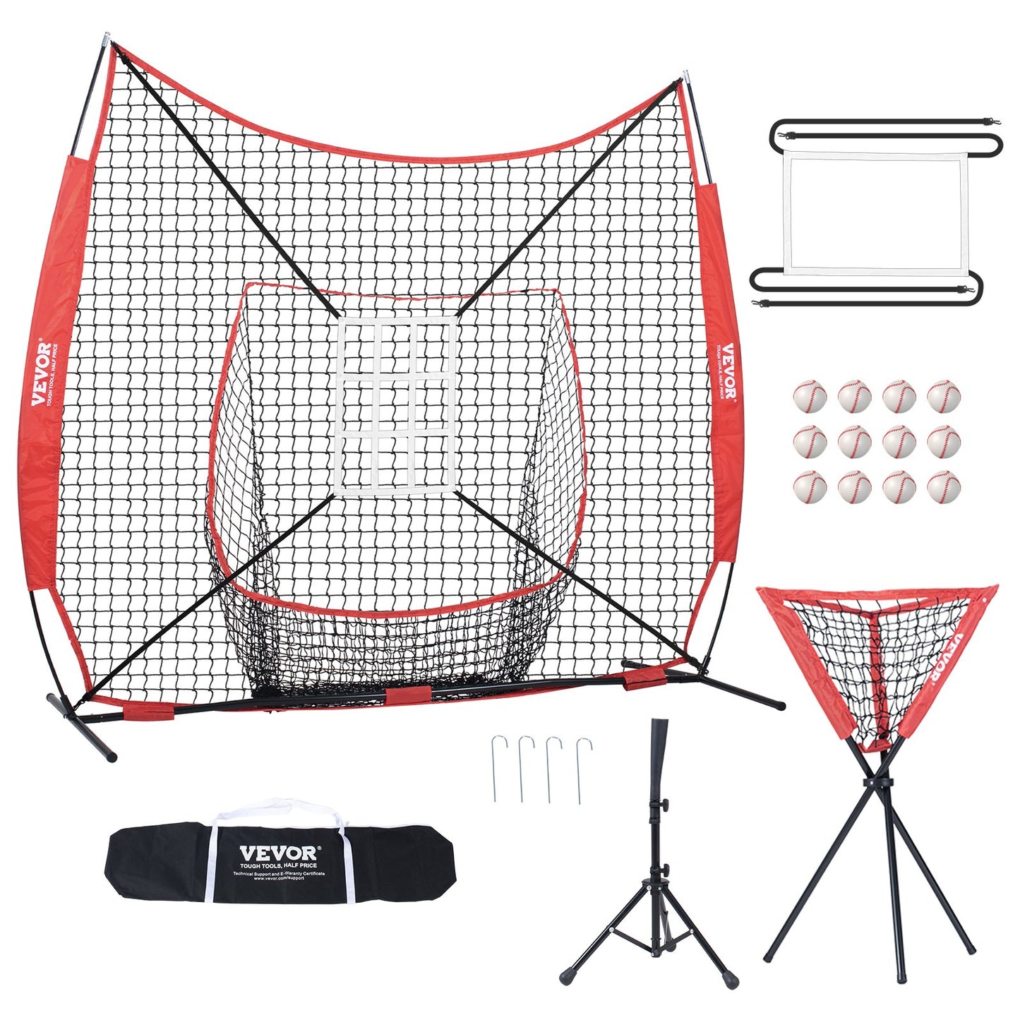 VEVOR 7x7 ft Baseball Softball Practice Net, Portable Baseball Training Net for