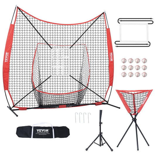 VEVOR 7x7 ft Baseball Softball Practice Net, Portable Baseball Training Net for