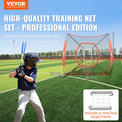 VEVOR 7x7 ft Baseball Softball Practice Net, Portable Baseball Training Net for