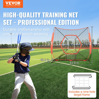 Portable 2.13x2.13m Baseball Softball Practice Net with Bow Frame & Carry Bag