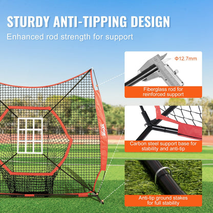 Portable 2.13x2.13m Baseball Softball Practice Net with Bow Frame & Carry Bag