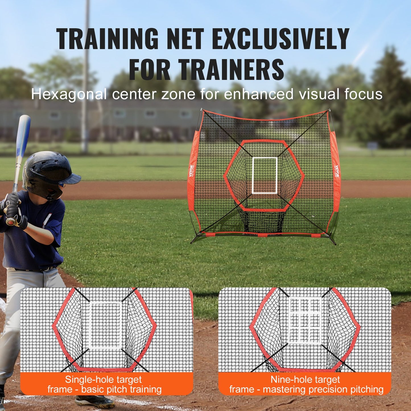 VEVOR 7x7 ft Baseball Softball Practice Net, Portable Baseball Training Net for