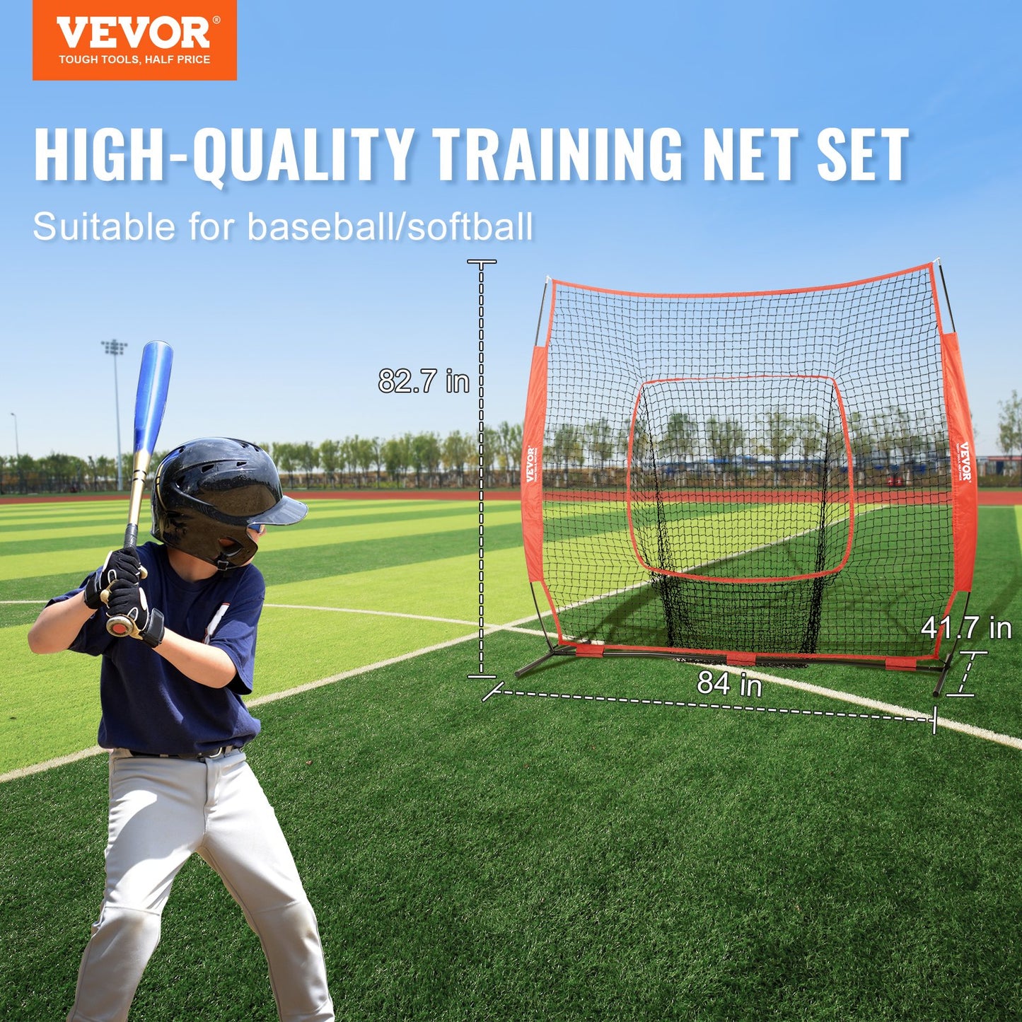 VEVOR 7x7 Baseball Softball Practice Net, Portable Baseball Training Net for Hitting
