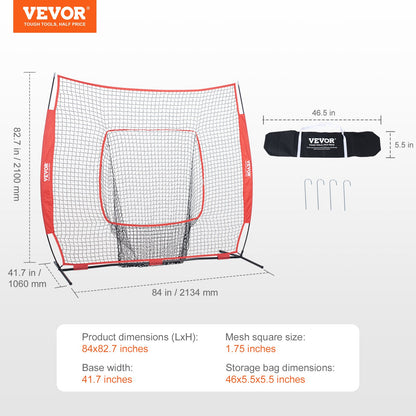 VEVOR 7x7 Baseball Softball Practice Net, Portable Baseball Training Net for Hitting
