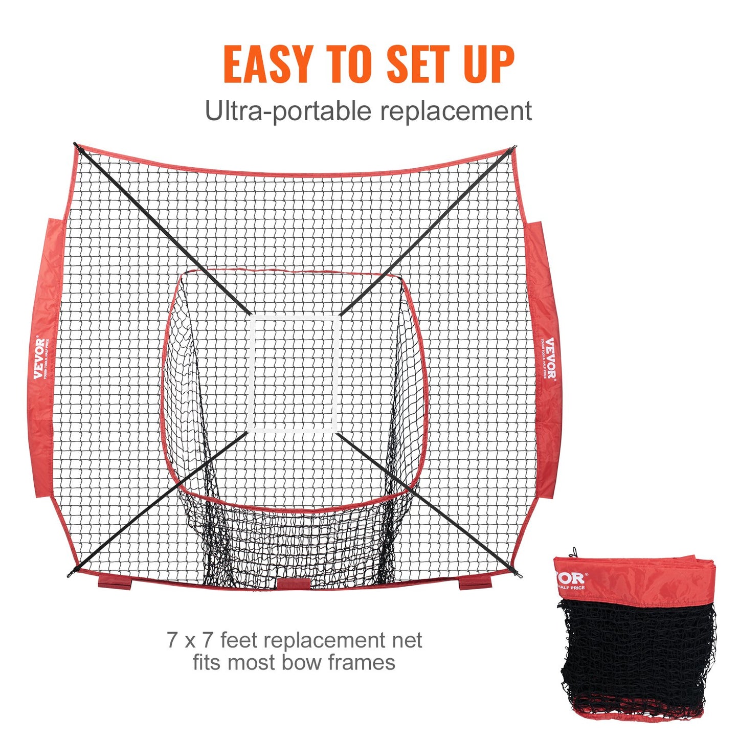 VEVOR 7x7 ft Baseball Softball Practice Net, Portable Baseball Training Net for