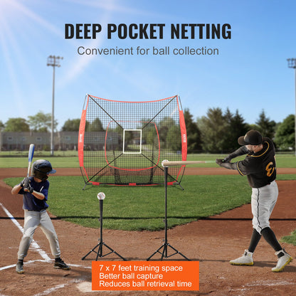 VEVOR 7x7 ft Baseball Softball Practice Net, Portable Baseball Training Net for