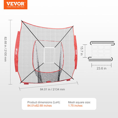 VEVOR 7x7 ft Baseball Softball Practice Net, Portable Baseball Training Net for