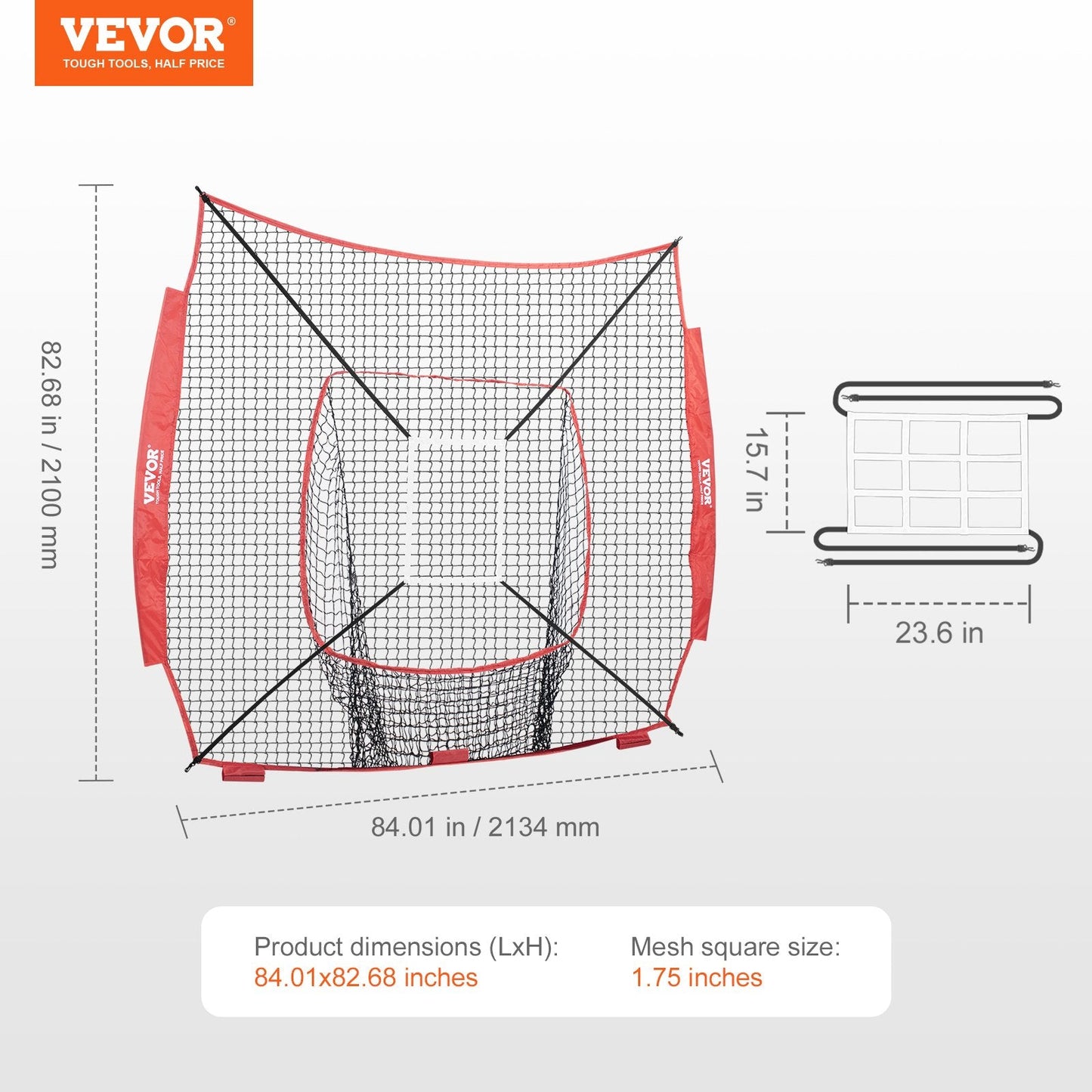 Portable 2x2m Baseball/Softball Training Net with Strike Zone and Ball Bag