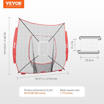 Portable 2x2m Baseball/Softball Training Net with Strike Zone and Ball Bag