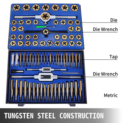 86-Piece Metric & SAE Tap and Die Set, Tungsten Steel, with Storage Case