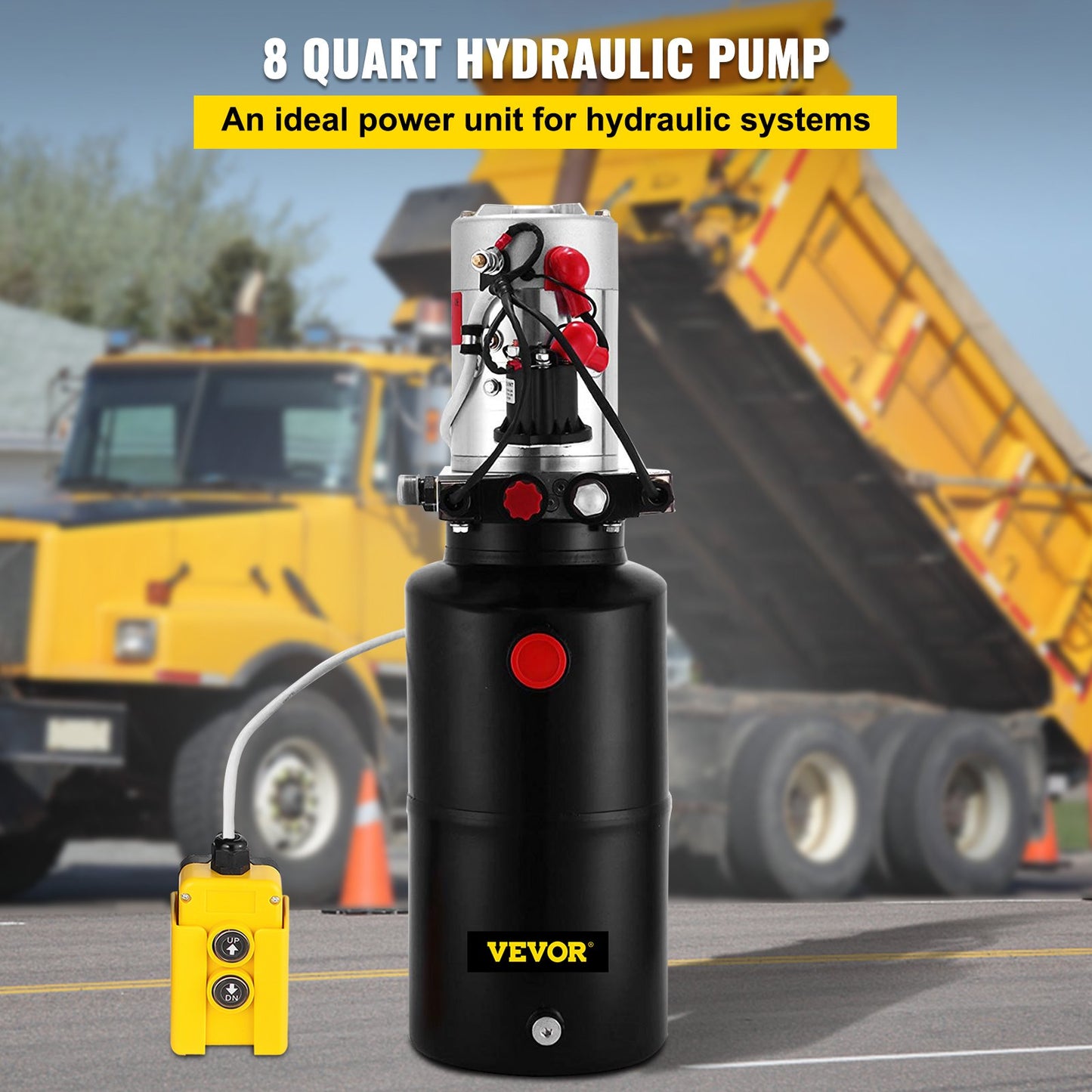 VEVOR Hydraulic Power Unit 12V DC Double Acting Hydraulic Pump 8 Quart Steel Reservoir