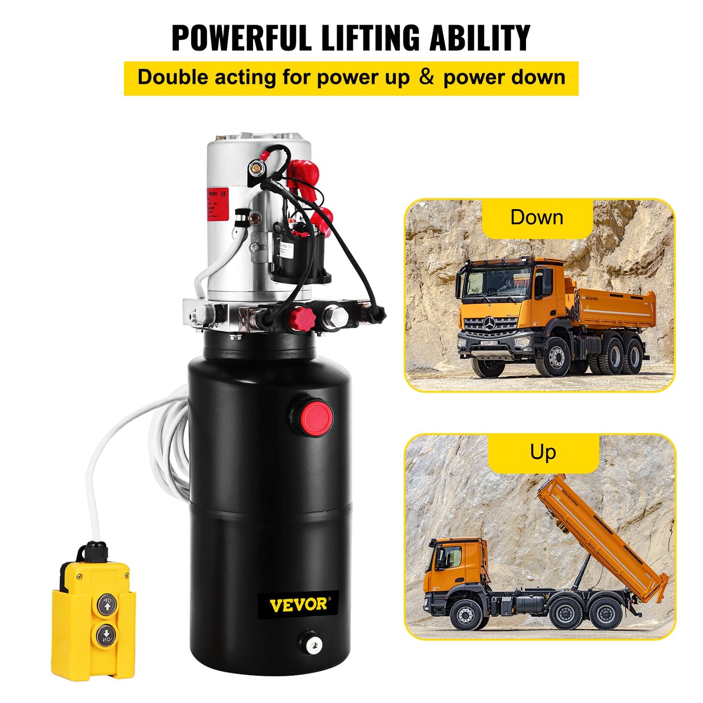 VEVOR Hydraulic Power Unit 12V DC Double Acting Hydraulic Pump 8 Quart Steel Reservoir